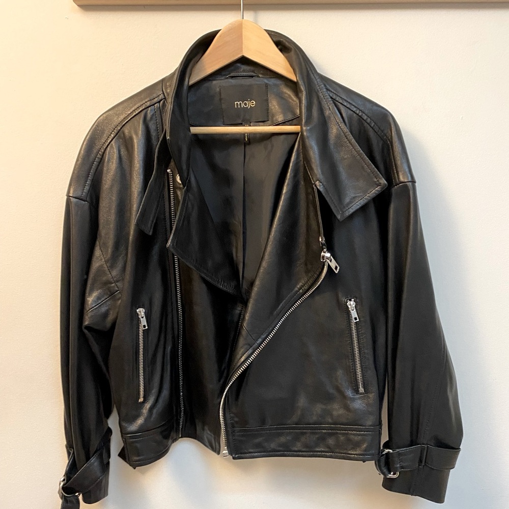 Maje Leather Short Biker Jacket